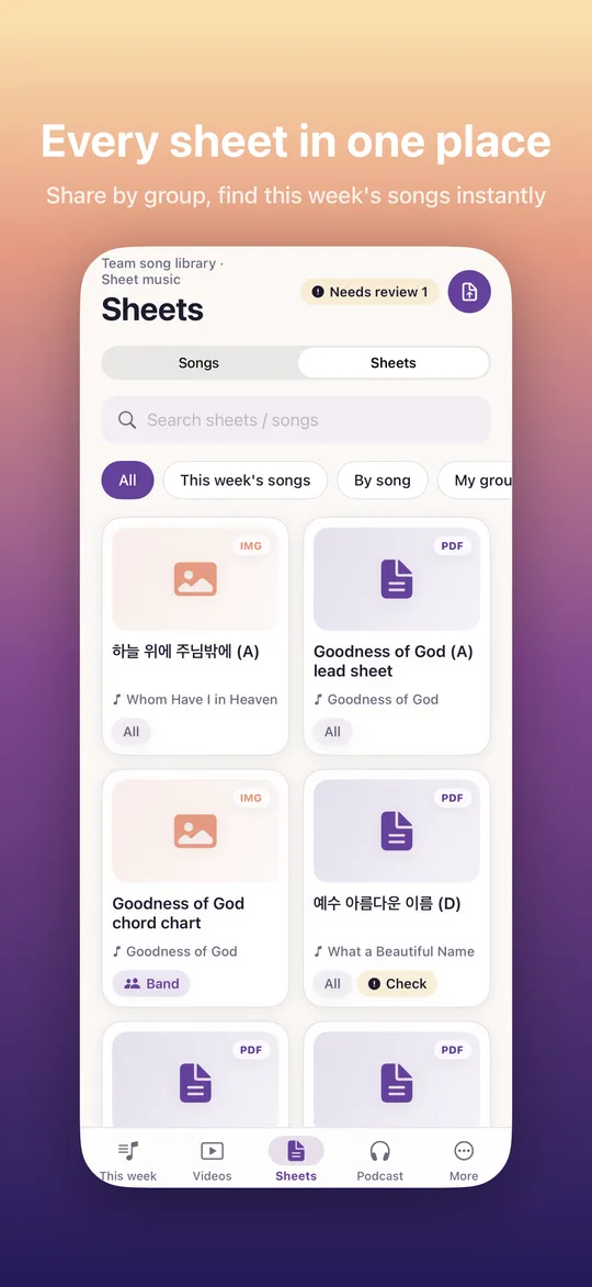 Transposed sheet music