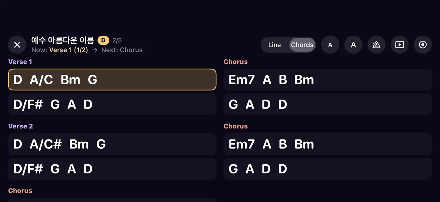Stage mode, chord chart view